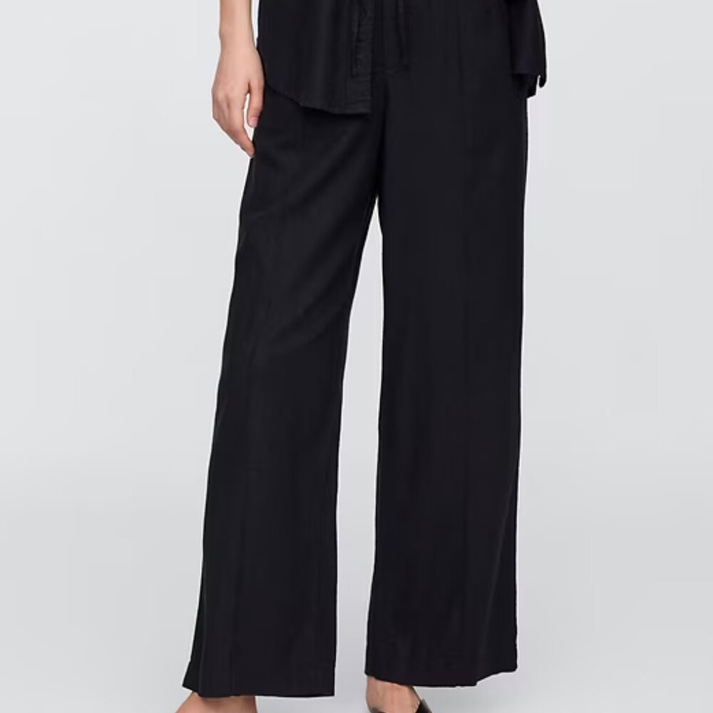 NWT GAP  Black Pull On Mid Rise Wide Leg Linen Pants Lightweight - Picture 2 of 14